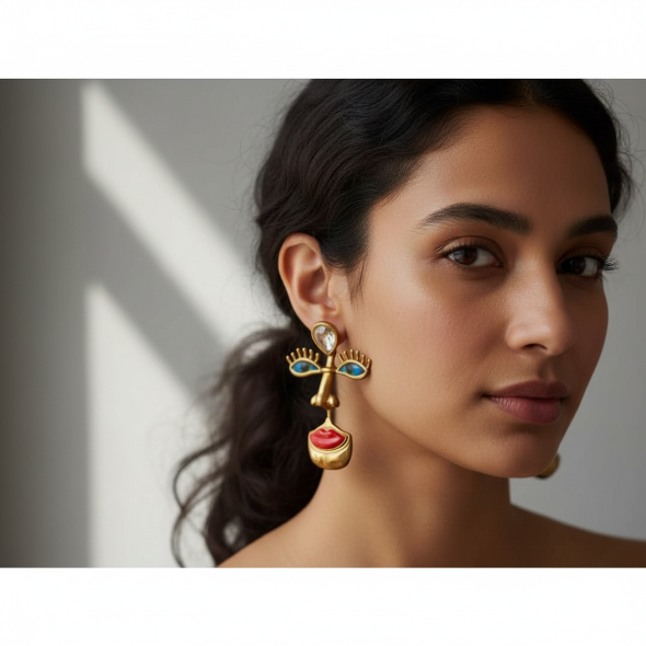 Surrealist Abstract Face Earrings: Gold-Plated Statement