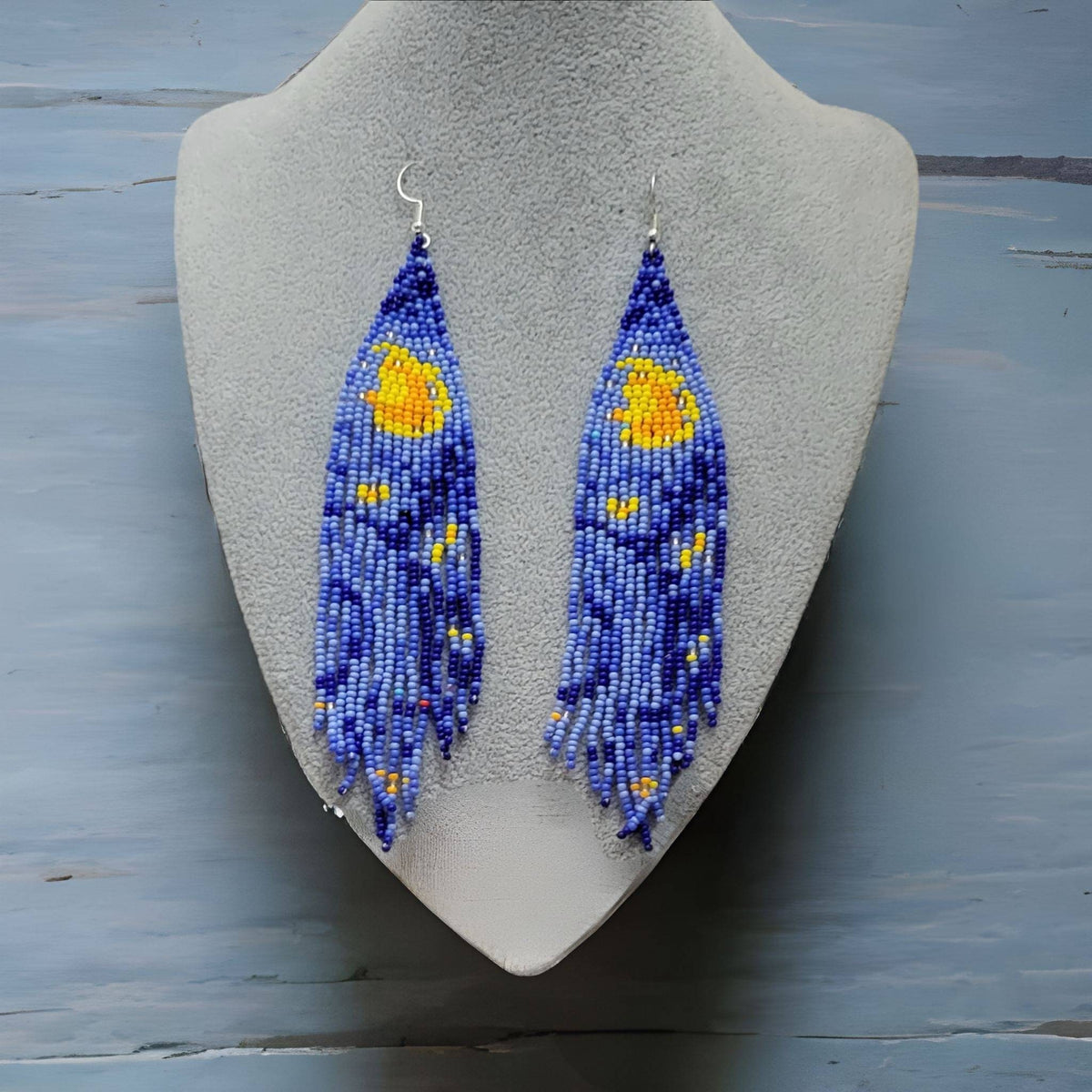 Long Fringe Crescent Beaded Earrings