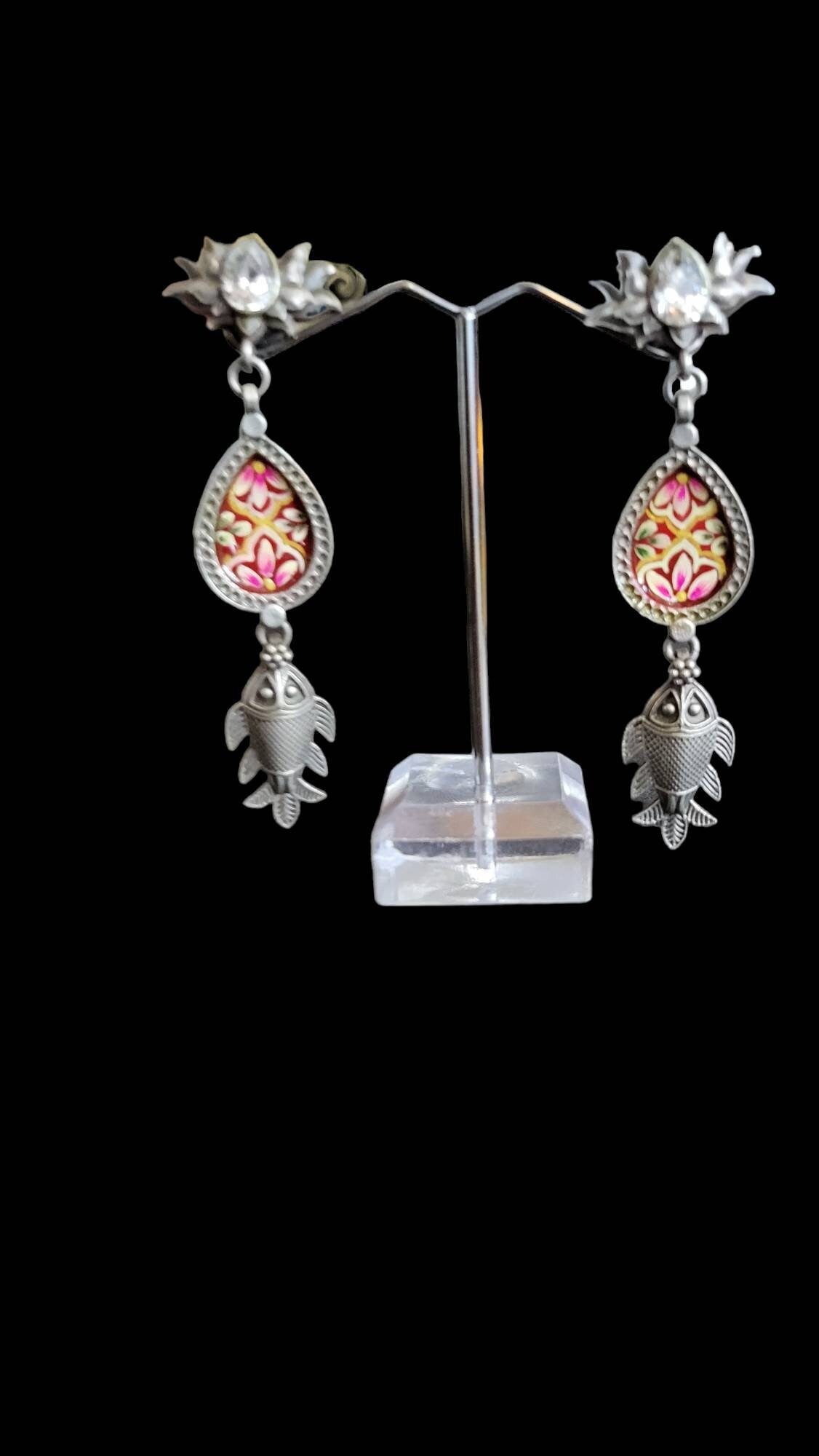 Hand-Painted Silver Replica Fish Earrings