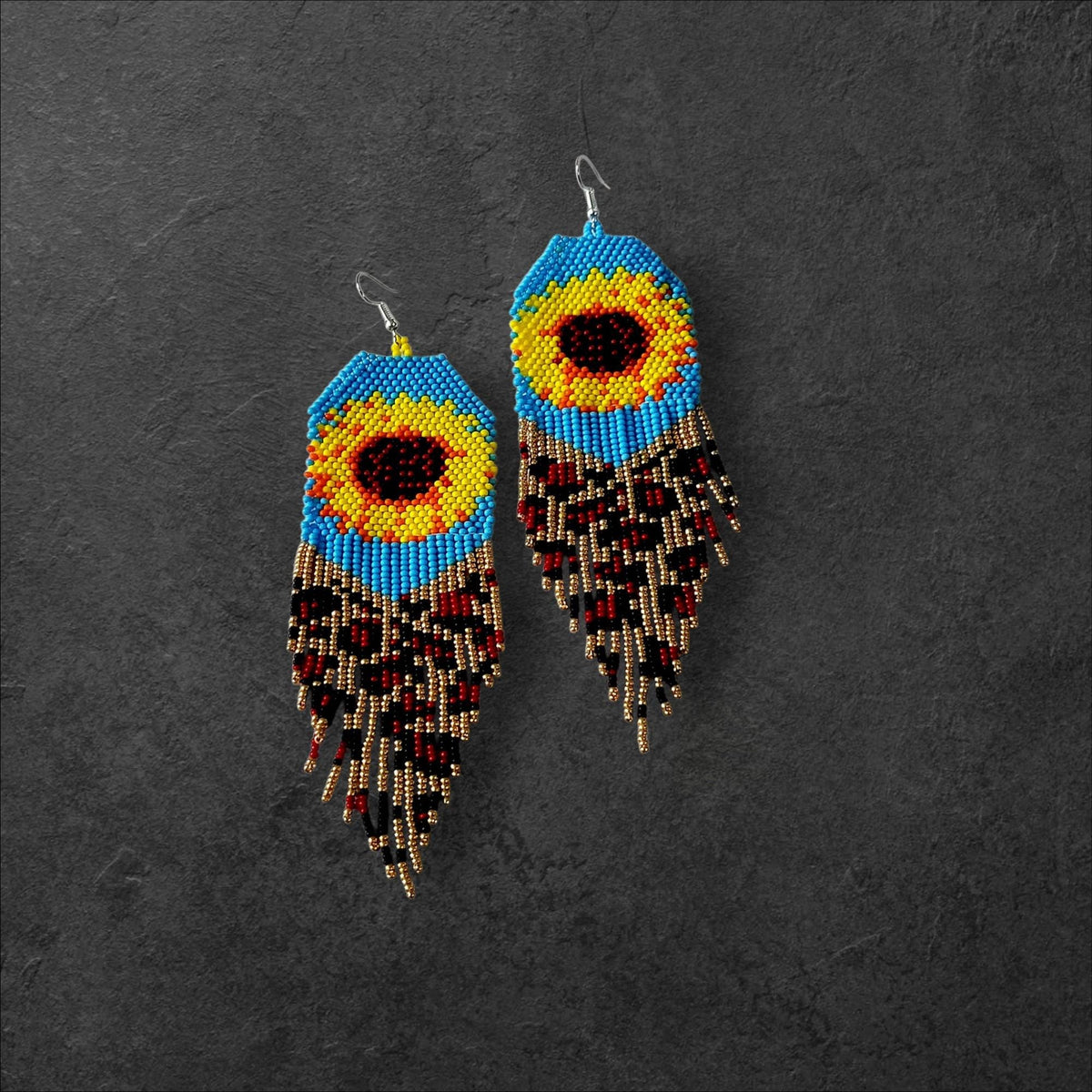 Handcrafted Sunflower Beaded Fringe Earrings