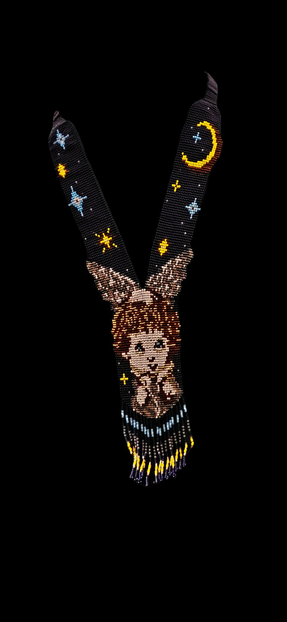 Handcrafted Angel Beaded Necklace: Celestial Moon & Stars