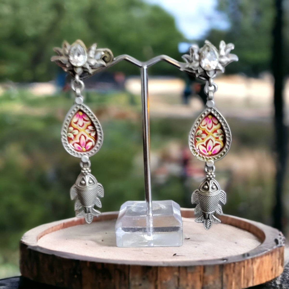 Hand-Painted Silver Replica Fish Earrings