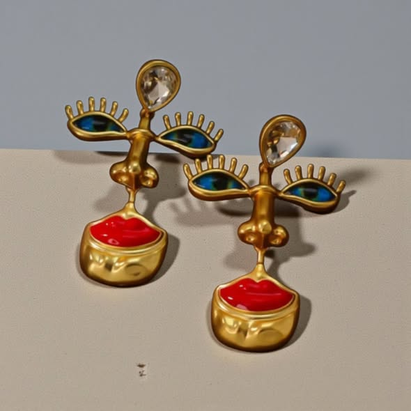 Surrealist Abstract Face Earrings: Gold-Plated Statement