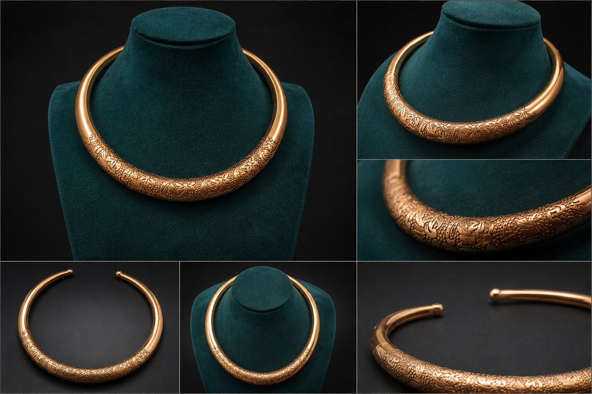 Luxury Gold Engraved Torque Choker Necklace