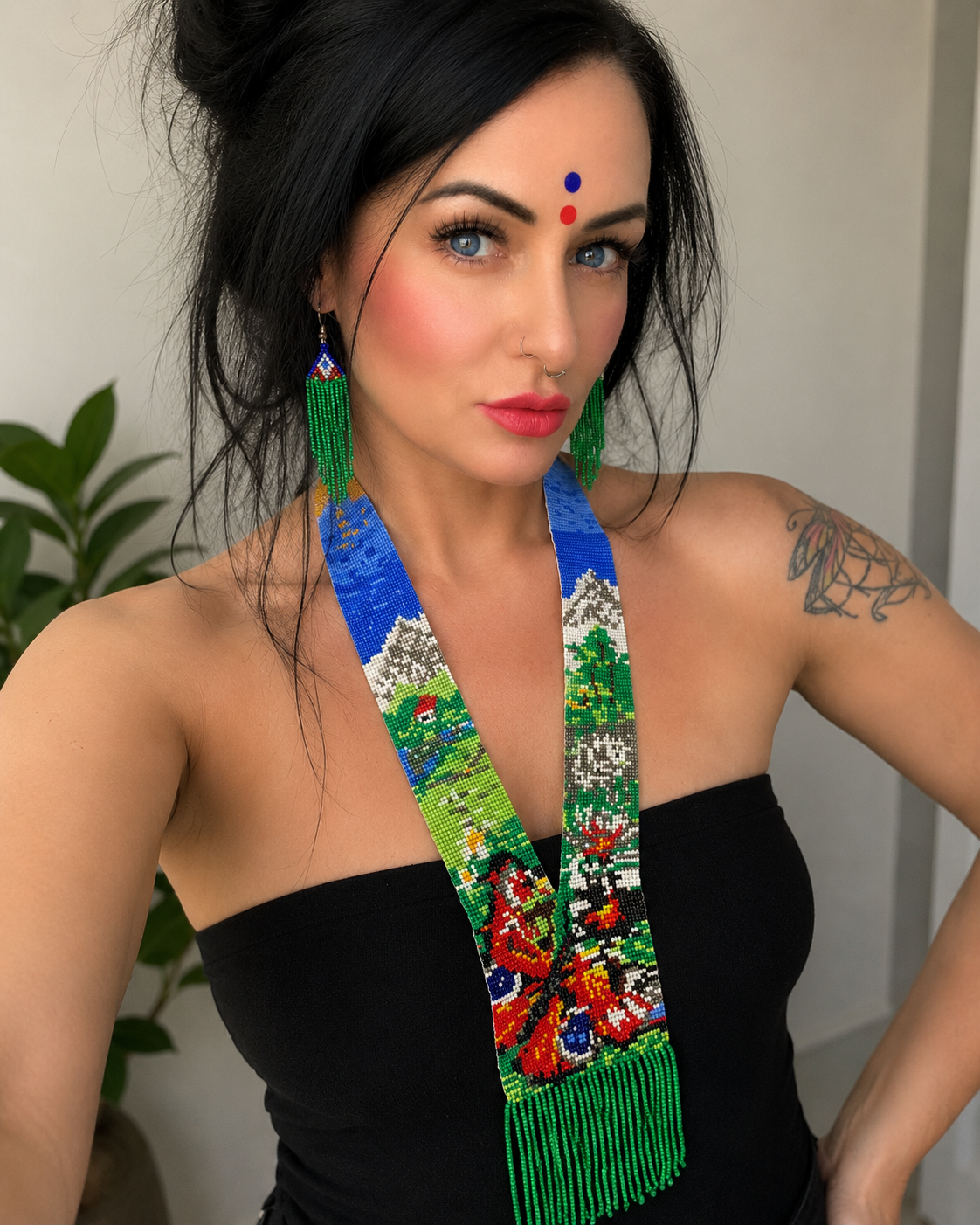Handmade Beaded Butterfly Necklace: Floral Boho Jewelry