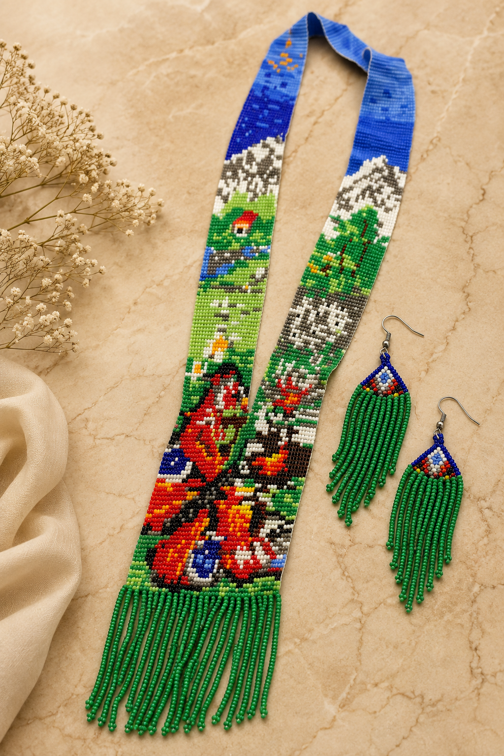 Handmade Beaded Butterfly Necklace: Floral Boho Jewelry